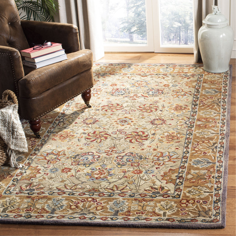 Charlton Home® Tingley HandTufted Wool Green/Gold Area Rug Wayfair